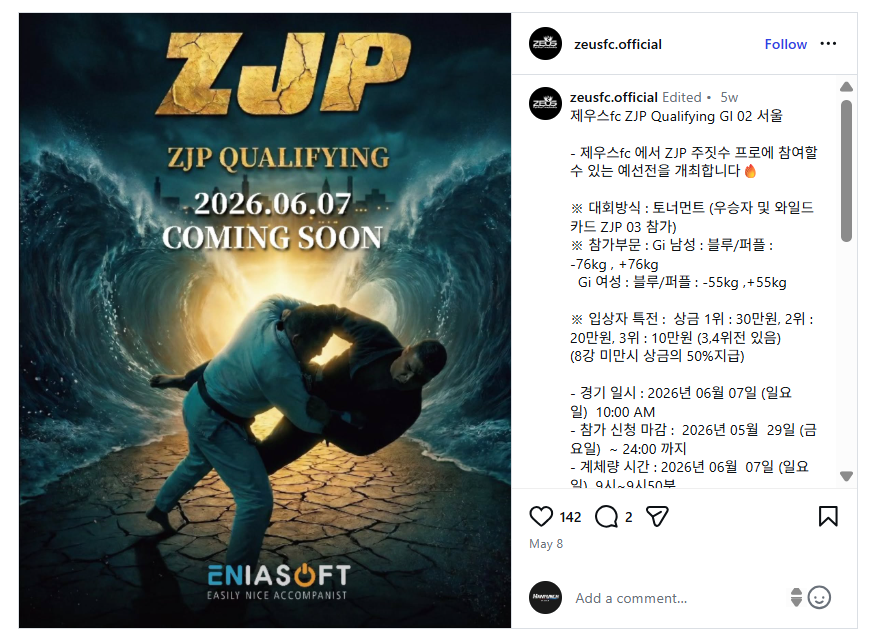 Zeus Jiu‑Jitsu official instagram post
