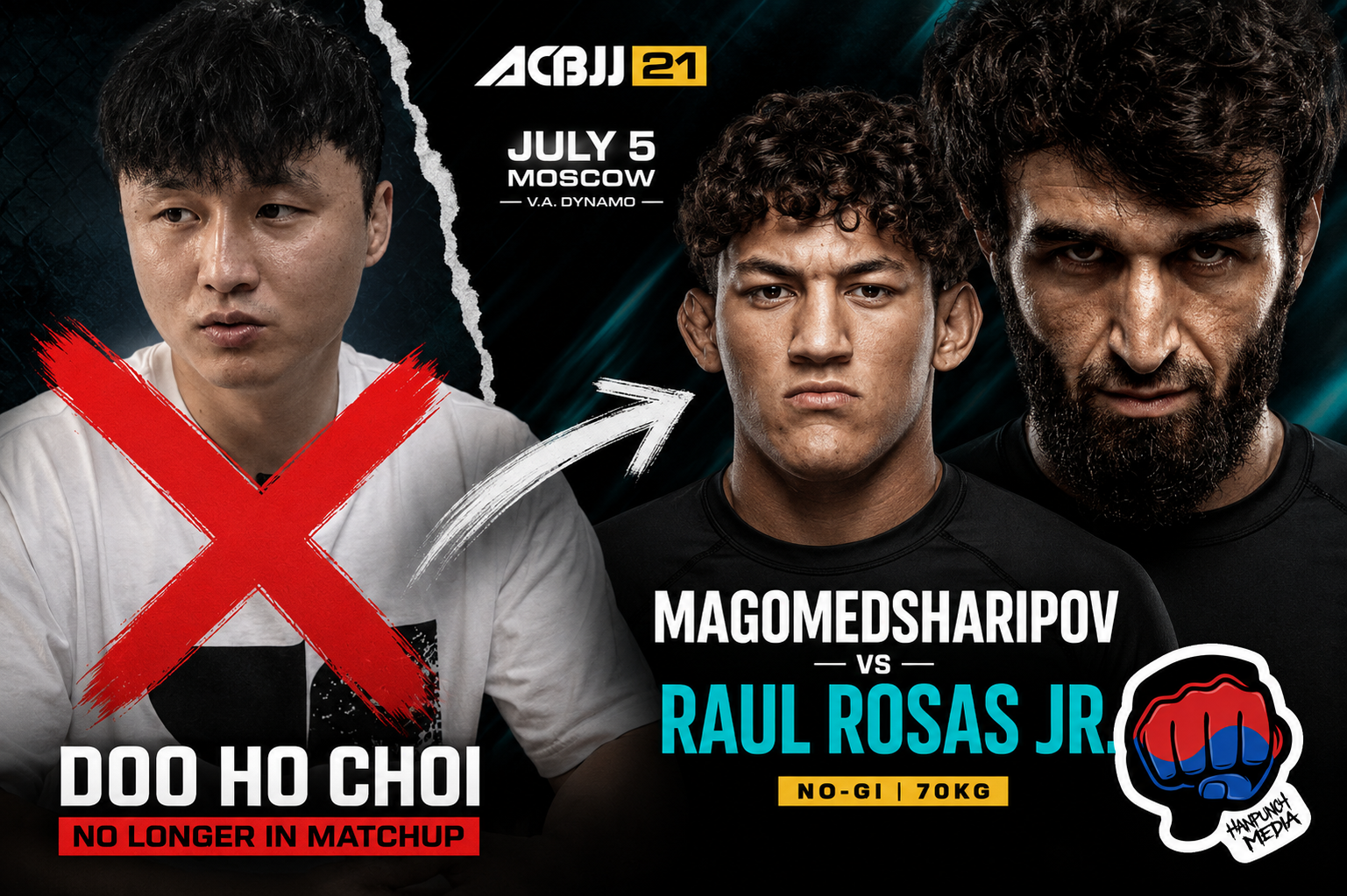 Doo Ho Choi replaced for ACBJJ 21